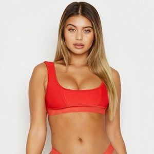 Frankie’s Bikinis Women's Red Drew Ribbed Elastic Band Bikini Top